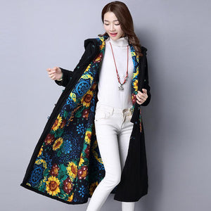 Autumn And Winter National Style Printing  Long Coat