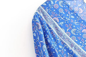 Print V Neck Long Sleeve Boho T Shirt