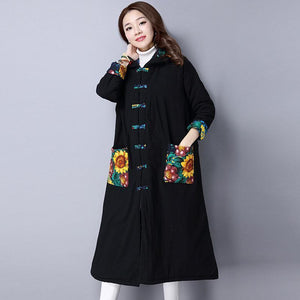 Autumn And Winter National Style Printing  Long Coat