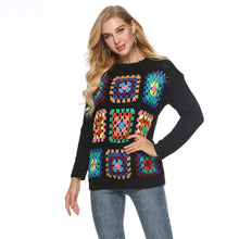 Load image into Gallery viewer, Boho Handmade Square Pattern Knit Stiching Sweater