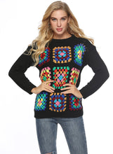Load image into Gallery viewer, Boho Handmade Square Pattern Knit Stiching Sweater
