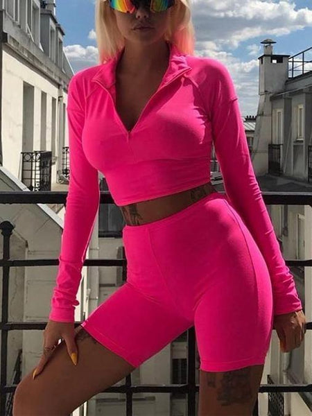Fashion Fluorescent Color Slim Casual Yoga Sports Suit