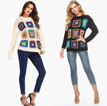 Load image into Gallery viewer, Boho Handmade Square Pattern Knit Stiching Sweater