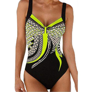 Swimwear sling retro printed ladies jumpsuit sexy backless swimsuit.