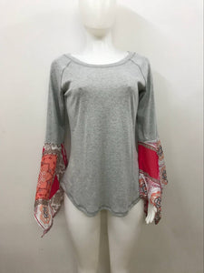 Autumn Solid Color Round Neck Long Sleeve Print Loose Stitching Top