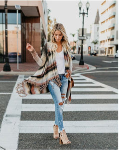 Tassels Long Sleeve Irregular Hem Cowl Neck Sweater
