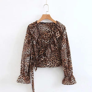 Leopard Print Long Sleeve Casual Tops