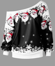 Load image into Gallery viewer, Santa Claus Print Oblique Shoulder Long Sleeve Tops