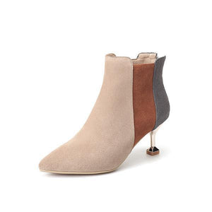 Pointed Scrub Short Boots Colorblocked Stiletto Martin Boots