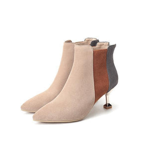 Pointed Scrub Short Boots Colorblocked Stiletto Martin Boots