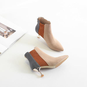 Pointed Scrub Short Boots Colorblocked Stiletto Martin Boots