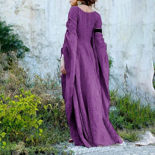 Solid Color Round Neck Long Sleeve Halloween Maxi Dress