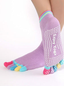 Women Sports Colorful Yoga Socks Hot Fitness And Pilates Cotton Socks Rainbow Workout Anti Slip Toe Socks Breathable Purple