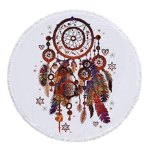 Load image into Gallery viewer, Dream Catcher Feather Round Yoga Mat Print Tassel Beach Towel