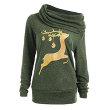 Load image into Gallery viewer, Christmas Deer Printed Heap Collar Long Sleeve Hoodie