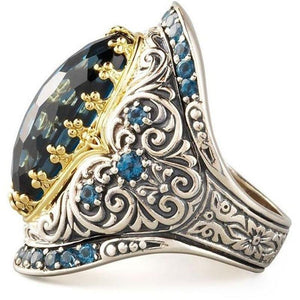 Bohemian Classic Carved Sapphire Zircon Ring