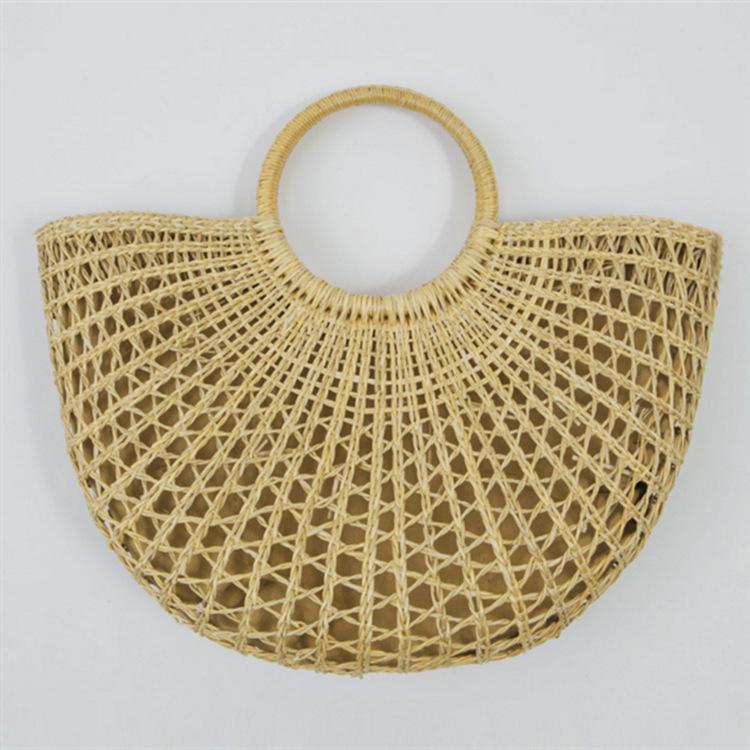 New Beach Portable Simple Moon Hollow Straw Bag