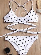 Load image into Gallery viewer, Split Dot Print Swimsuit Sexy Cross Strap Bikini