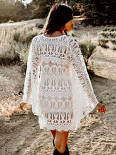 Load image into Gallery viewer, Full Lace Embroidered Flared Sleeve Hollow Vacation Beach Cover-Ups