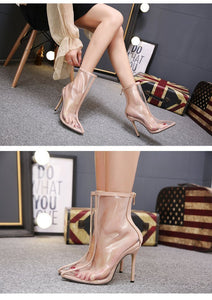 New Sharp Transparent Stiletto Sexy Fashion Bare Ankle Boots