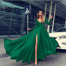 Load image into Gallery viewer, V Neck Long Sleeve Split Party Evening Maxi Dress