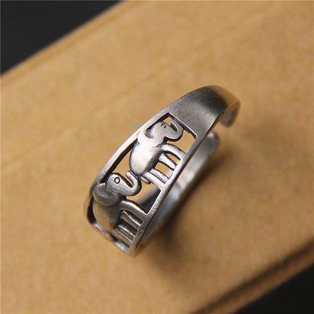 S 925 silver Retro opening three small elephant ring female auspicious transport old ring