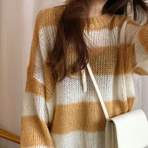 Winter Loose Contrast Stripes Thin Section Sweater