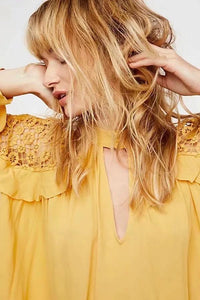 Human Cotton Crepe Lace Bohemian Retro Stitching Openwork Pullover Loose Blouse
