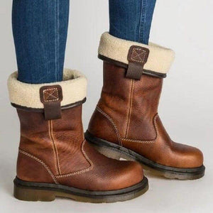 Casual Block Heel Round Toe Brown Boots