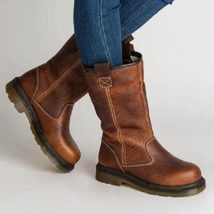 Casual Block Heel Round Toe Brown Boots