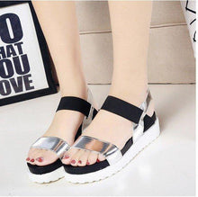 Load image into Gallery viewer, Pure Color Peep Toe Color Match Slip On Elastice Flat Sandals