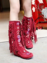 Load image into Gallery viewer, Spring and Autumn Women s Boots New Fashion Ethnic Fashion Casual Fringed Boots with flat-bottomed boots