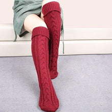 Load image into Gallery viewer, Wool legs leg warp knit Christmas boots over the knee diagonal 8 pattern twist floor socks