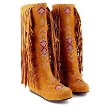 Load image into Gallery viewer, Spring and Autumn Women s Boots New Fashion Ethnic Fashion Casual Fringed Boots with flat-bottomed boots