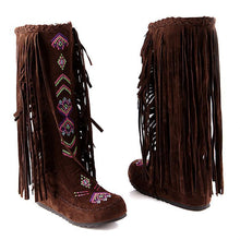 Load image into Gallery viewer, Spring and Autumn Women s Boots New Fashion Ethnic Fashion Casual Fringed Boots with flat-bottomed boots