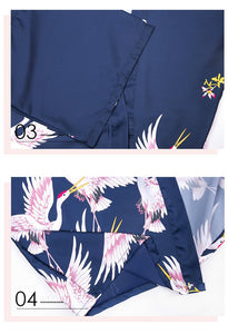 Silk Crane Pajama Girl Summer Mid Sleeve Bride Morning Robe Big Yard Home Robe Bathrobe color56
