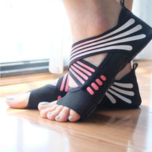 Load image into Gallery viewer, Anti-slip Fitness Dance Pilates Socks Professional Indoor Yoga Sock  Five Toe Backless Fitness Ballet Ladies Socks
