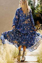 Load image into Gallery viewer, print frill dress women tiers V-neck long sleeve dress autumn  new boho dress
