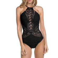 Load image into Gallery viewer, Black Mesh Lace Crochet One Piece Swimsuit Retro Women Bodysuit Female Monokini Vintage Swimwear Sexy Beach Wear Big XXL Bikini