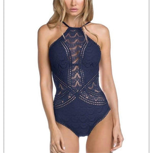 Black Mesh Lace Crochet One Piece Swimsuit Retro Women Bodysuit Female Monokini Vintage Swimwear Sexy Beach Wear Big XXL Bikini