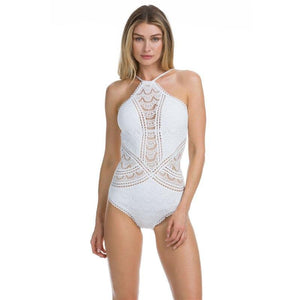 Black Mesh Lace Crochet One Piece Swimsuit Retro Women Bodysuit Female Monokini Vintage Swimwear Sexy Beach Wear Big XXL Bikini