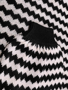 Casual Stripe Printed High-Neck Sweater