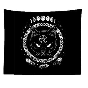 Cat Mysterious Divination Witchcraft Tapestry Wall Hanging Tapestries Baphomet Occult Home Wall Black Cool Decor Cat Coven