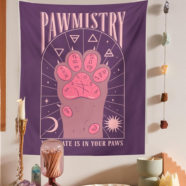 Cat Paws Tapestry Witchcraft Tarot Tapestry Bohemian Style Decoration Home Decoration Hippie Mattress Girls Dorm Room Decor