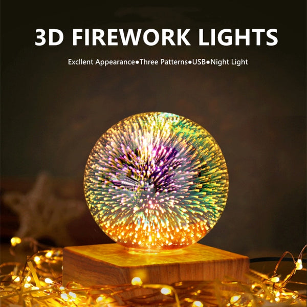 Colorful Night Light 5V USB Table Lamp 4V Bedside Atmosphere Lantern 3D Firework-lamps 3 Mode Meteor Bulb Bedroom Decoration