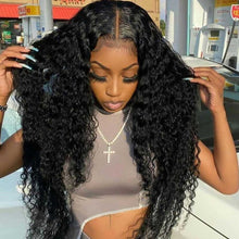 Load image into Gallery viewer, Deep Wave Frontal Wig Transparent Lace Wigs Wet And Wavy Deep Curly Lace Front Human Hair Wigs T Part Brazilian Deep Wave Wig