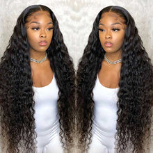 Load image into Gallery viewer, Deep Wave Frontal Wig Transparent Lace Wigs Wet And Wavy Deep Curly Lace Front Human Hair Wigs T Part Brazilian Deep Wave Wig