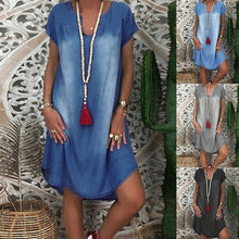 Load image into Gallery viewer, Women Short Sleeve V Neck Denim Jean Dress
