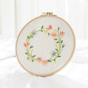 DIY Embroidery Starter Kit With European Pattern and Instructions Cross Stitch Set Flowers Plant Stamped Embroidery Kits With Hoops