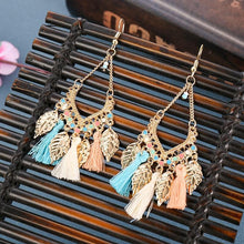 Load image into Gallery viewer, Fashion Women Corful Boho Tassel Earrings Tibetan Jewelry Brincos Bijoux Vintage Bohemia Gold Alloy Leaf Tassel Drop Earrings